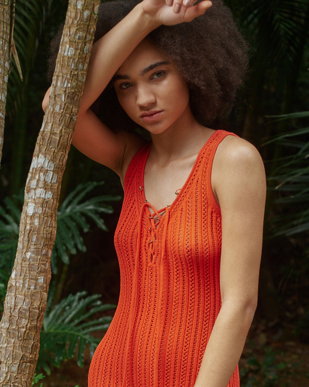 N.298 LACE FRONT RIBBED CAMI DRESS-FIRE