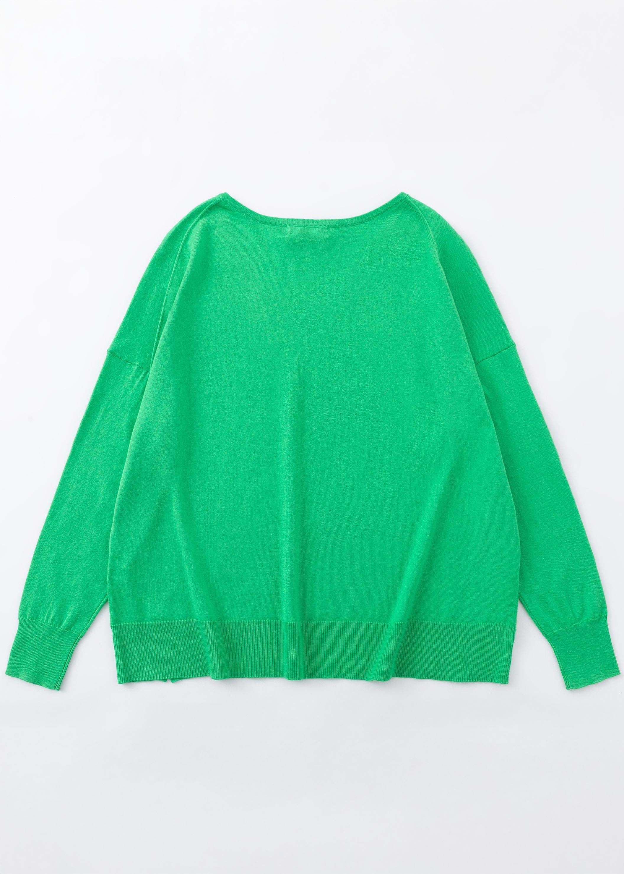 N.29 PULL COL V OVERSIZE EN COTON BIO + CACHEMIRE - VERT KELLY