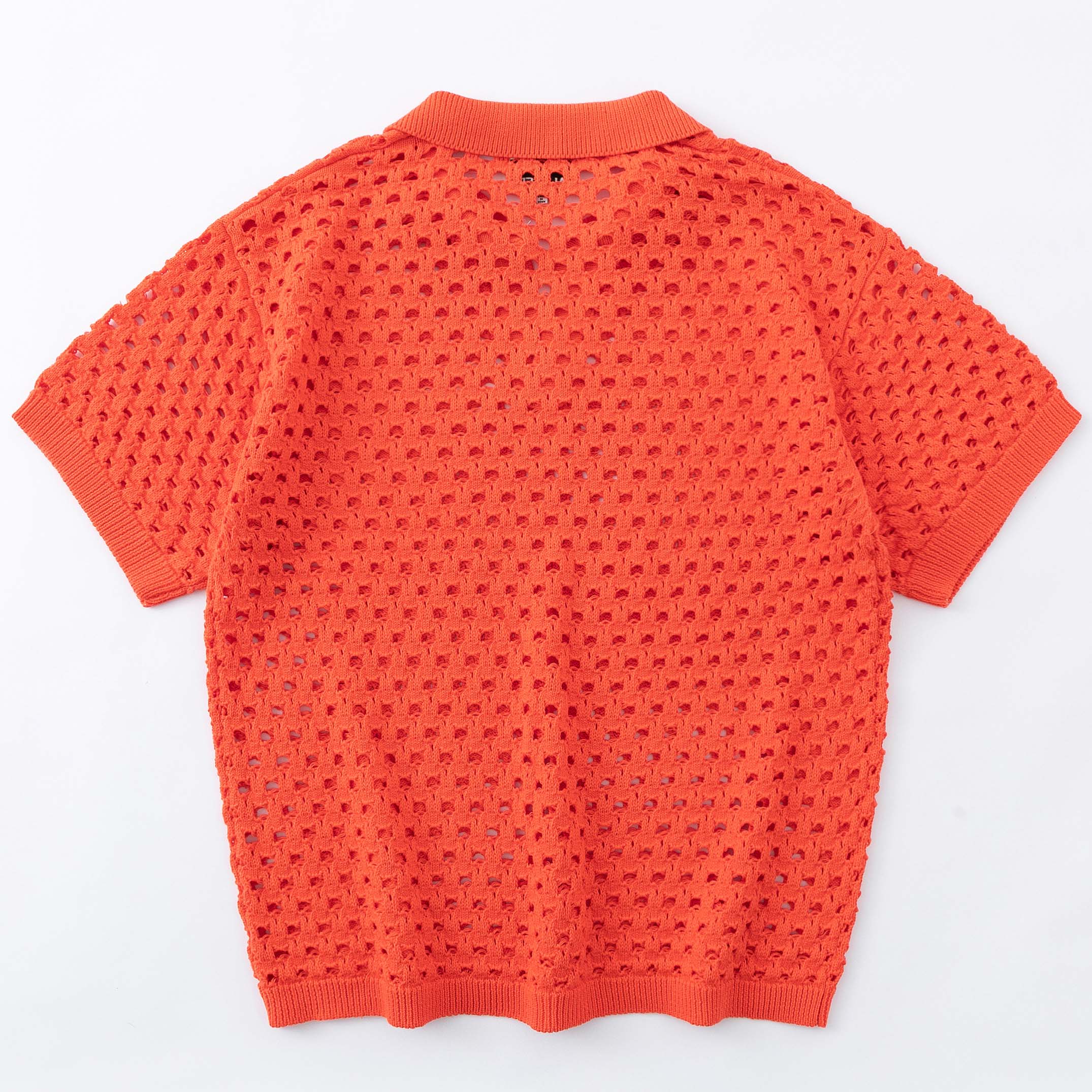 N.303 ORGANIC COTTON + CASHMERE OVERSIZED OPEN KNIT SS POLO-FIRE