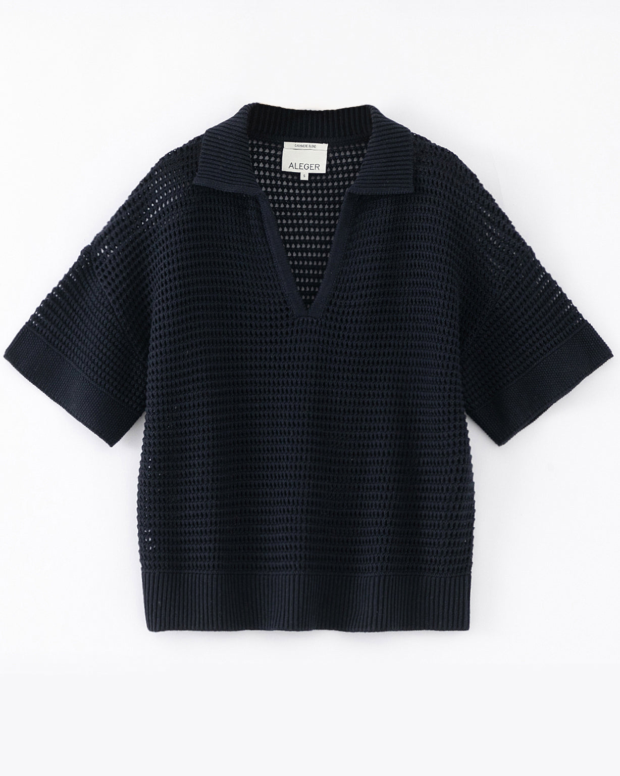 N.305 ORGANIC COTTON + CASHMERE OPEN KNIT POLO-NAVY