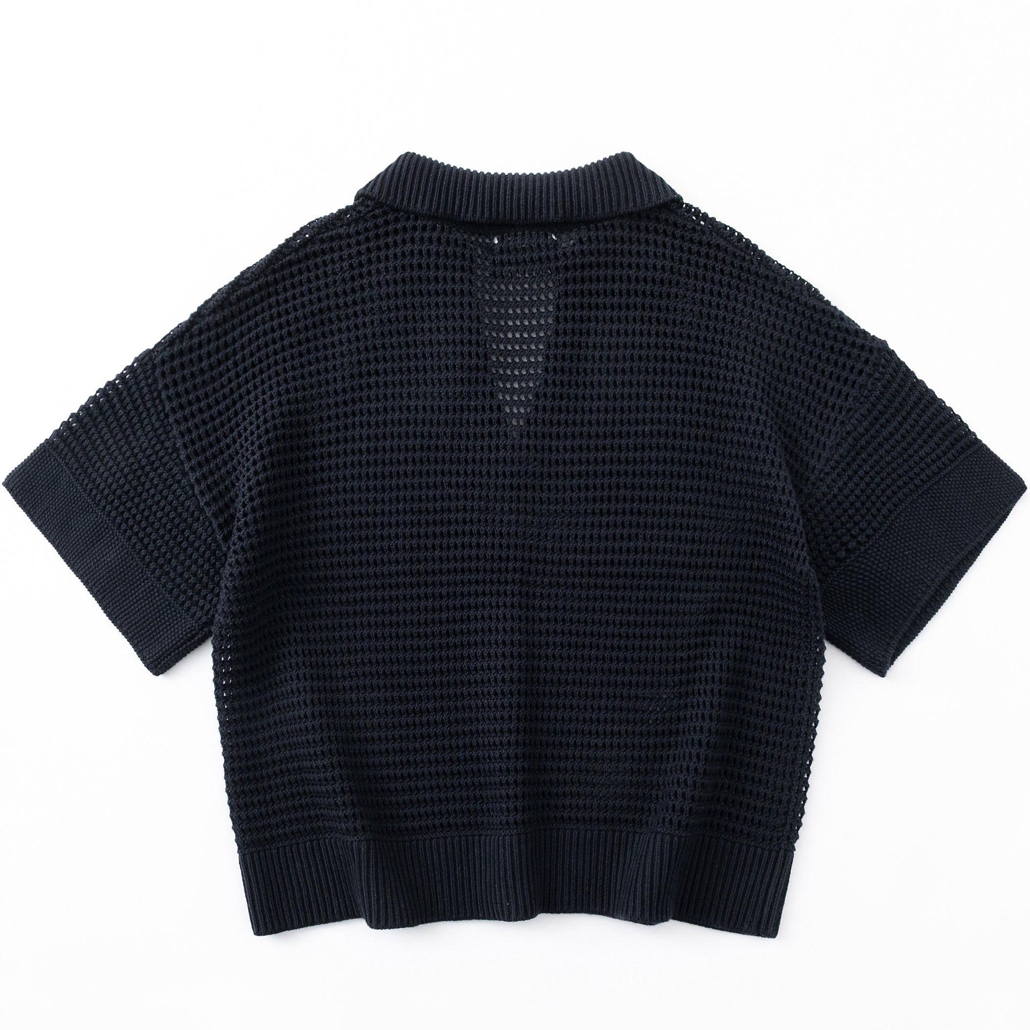 N.305 ORGANIC COTTON + CASHMERE OPEN KNIT POLO-NAVY