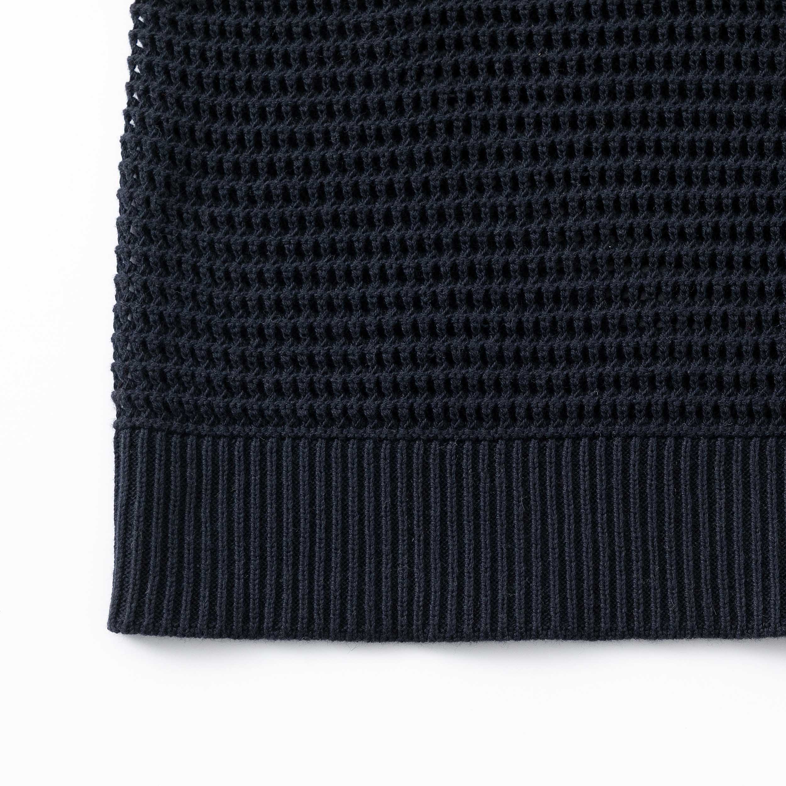 N.305 ORGANIC COTTON + CASHMERE OPEN KNIT POLO-NAVY