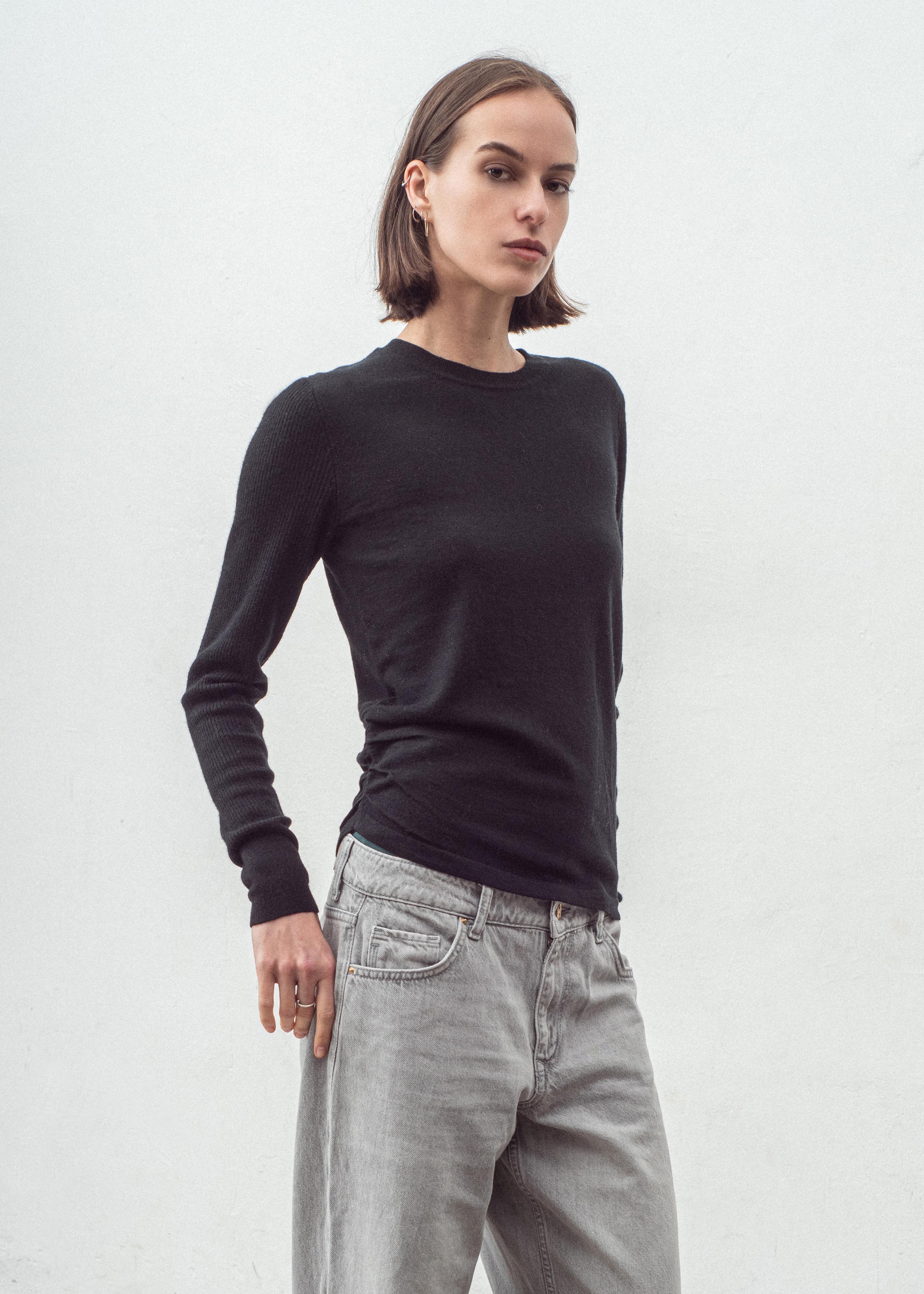 N.314 CASHMERE BLEND ROUCHED SEAM TOP BLACK