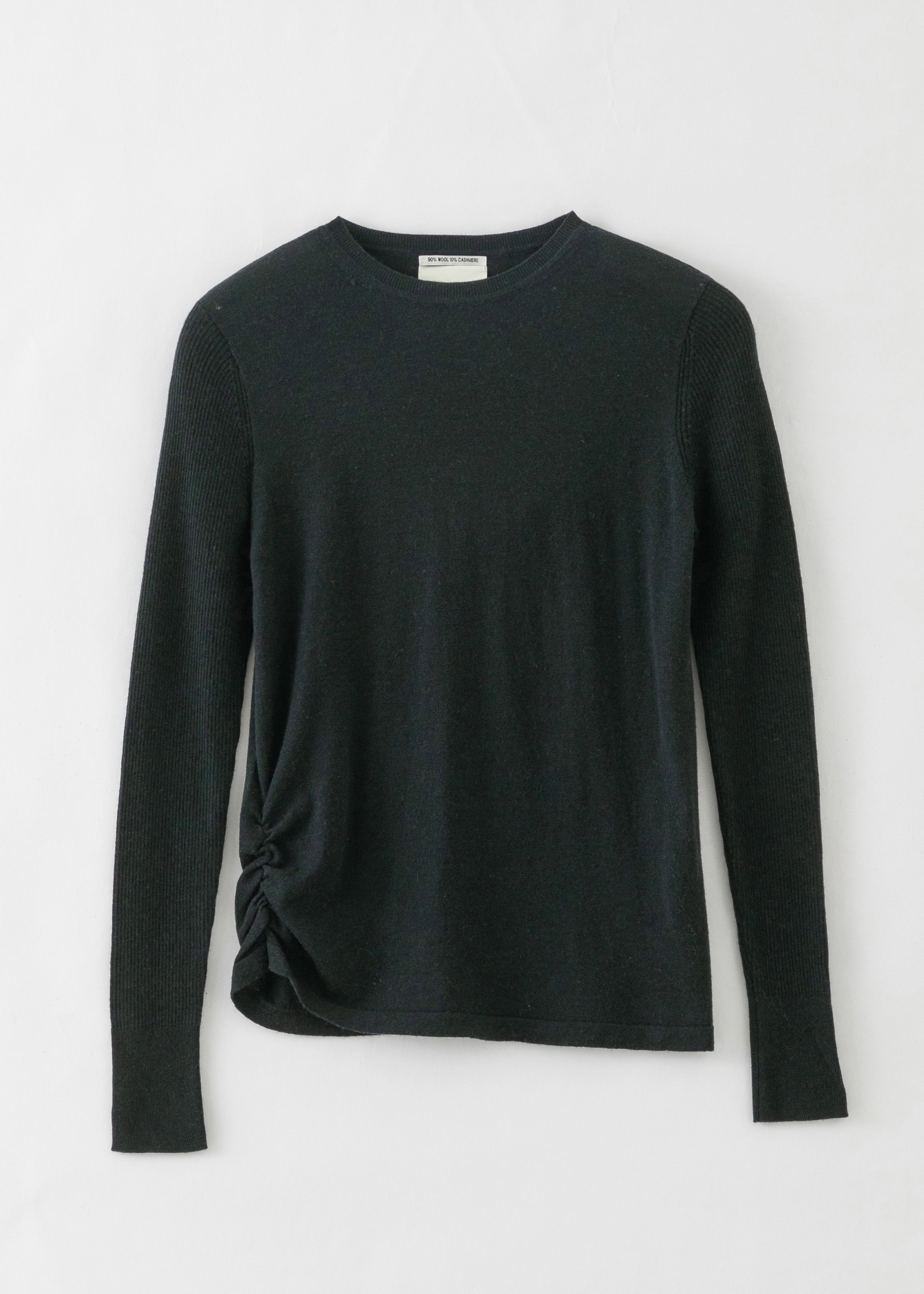 N.314 CASHMERE BLEND ROUCHED SEAM TOP DARK OLIVE