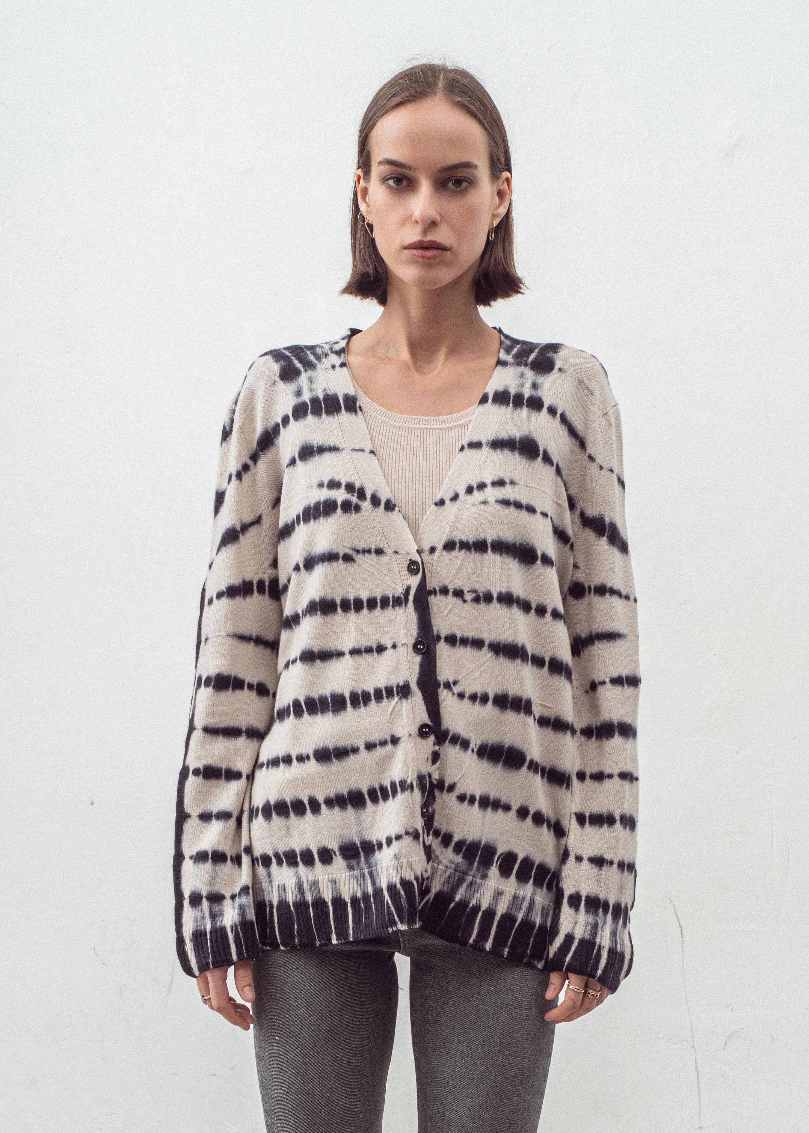 N.320 CASHMERE BLEND TIE-DYE LONG LINE CARDIGAN SHELL