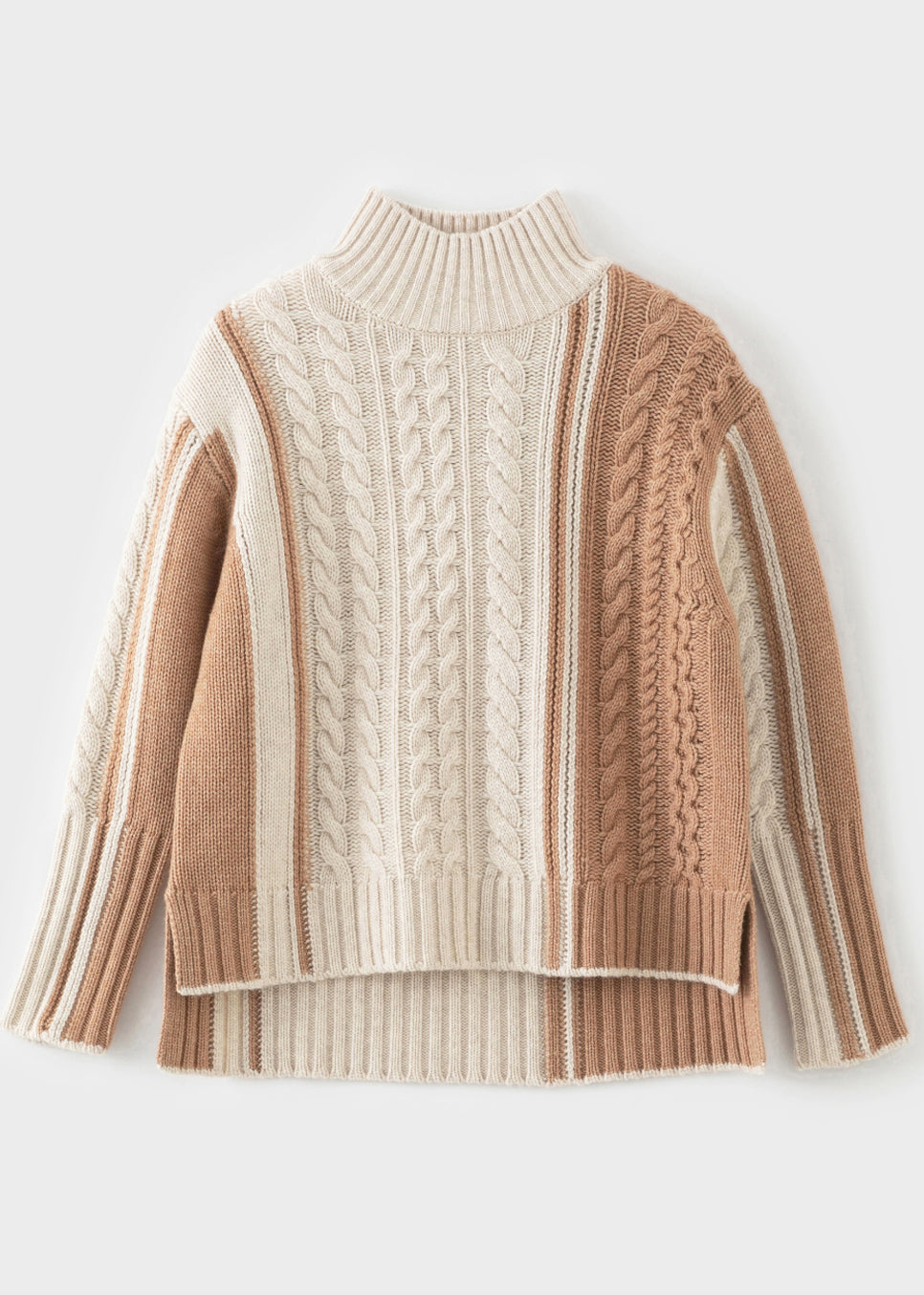 N.324 CASHMERE BLEND CABLE DETAIL FUNNEL NECK ALMOND