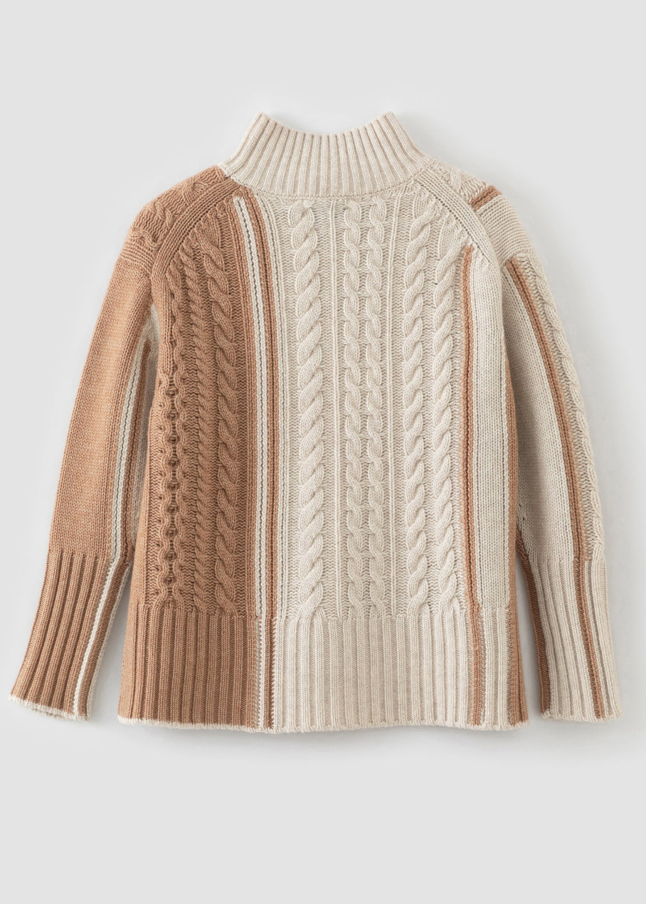 N.324 CASHMERE BLEND CABLE DETAIL FUNNEL NECK ALMOND