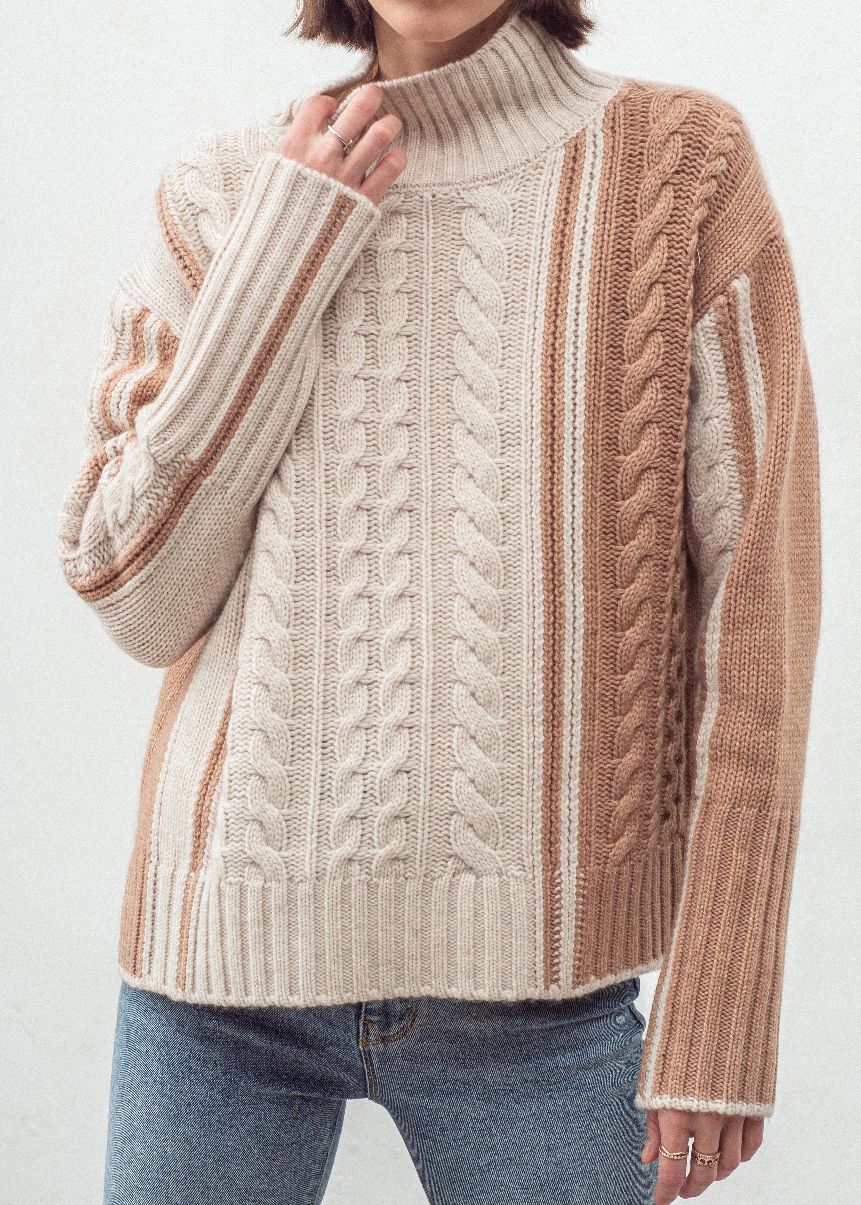 N.324 CASHMERE BLEND CABLE DETAIL FUNNEL NECK ALMOND