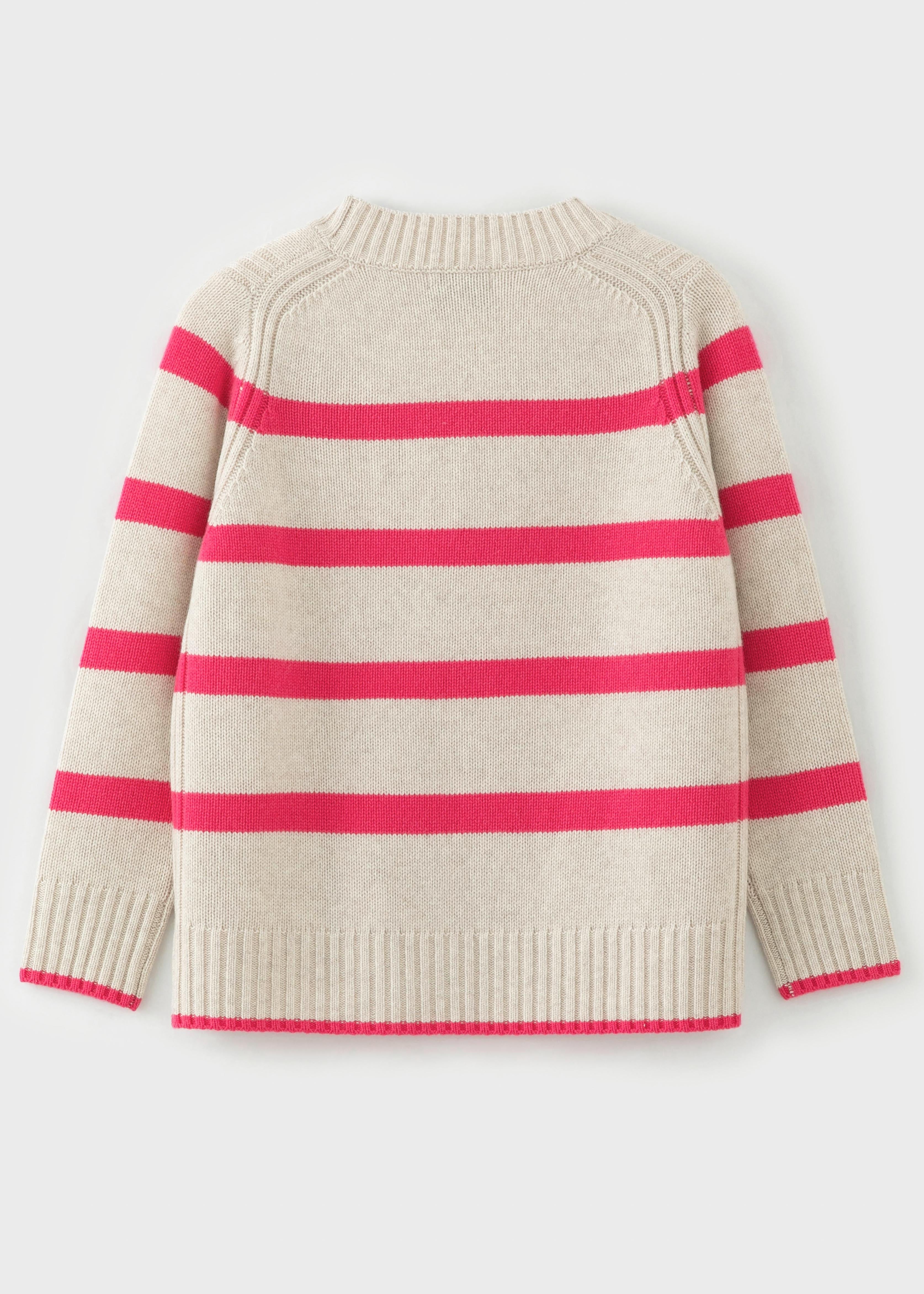 N.327 CASHMERE BLEND STRIPE V-NECK PINK-FLASH