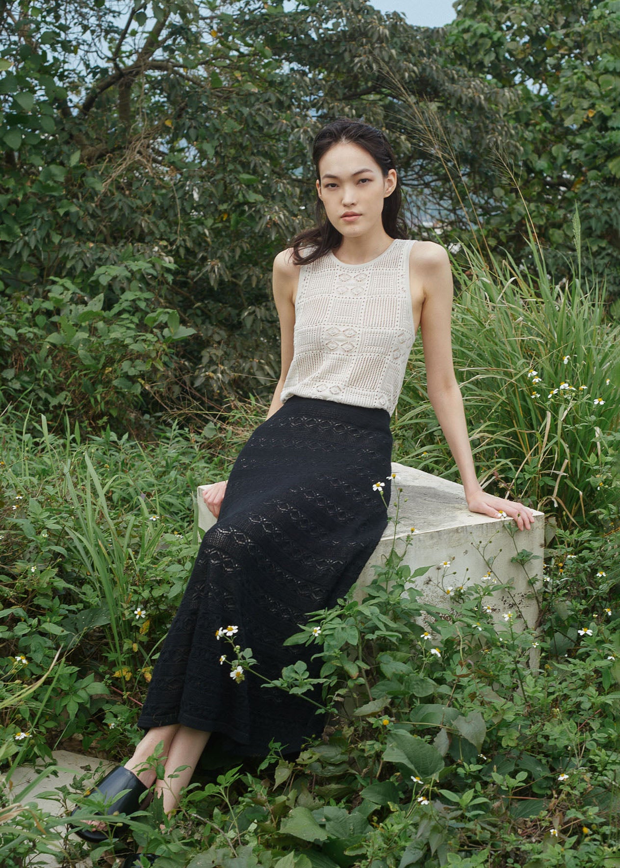 N.2267 TIERED LACE SKIRT - BLACK