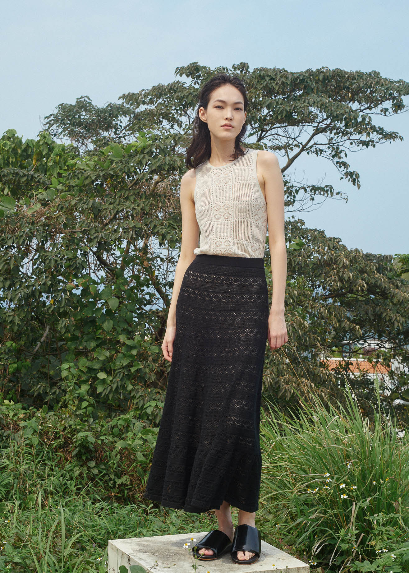N.2267 TIERED LACE SKIRT - BLACK