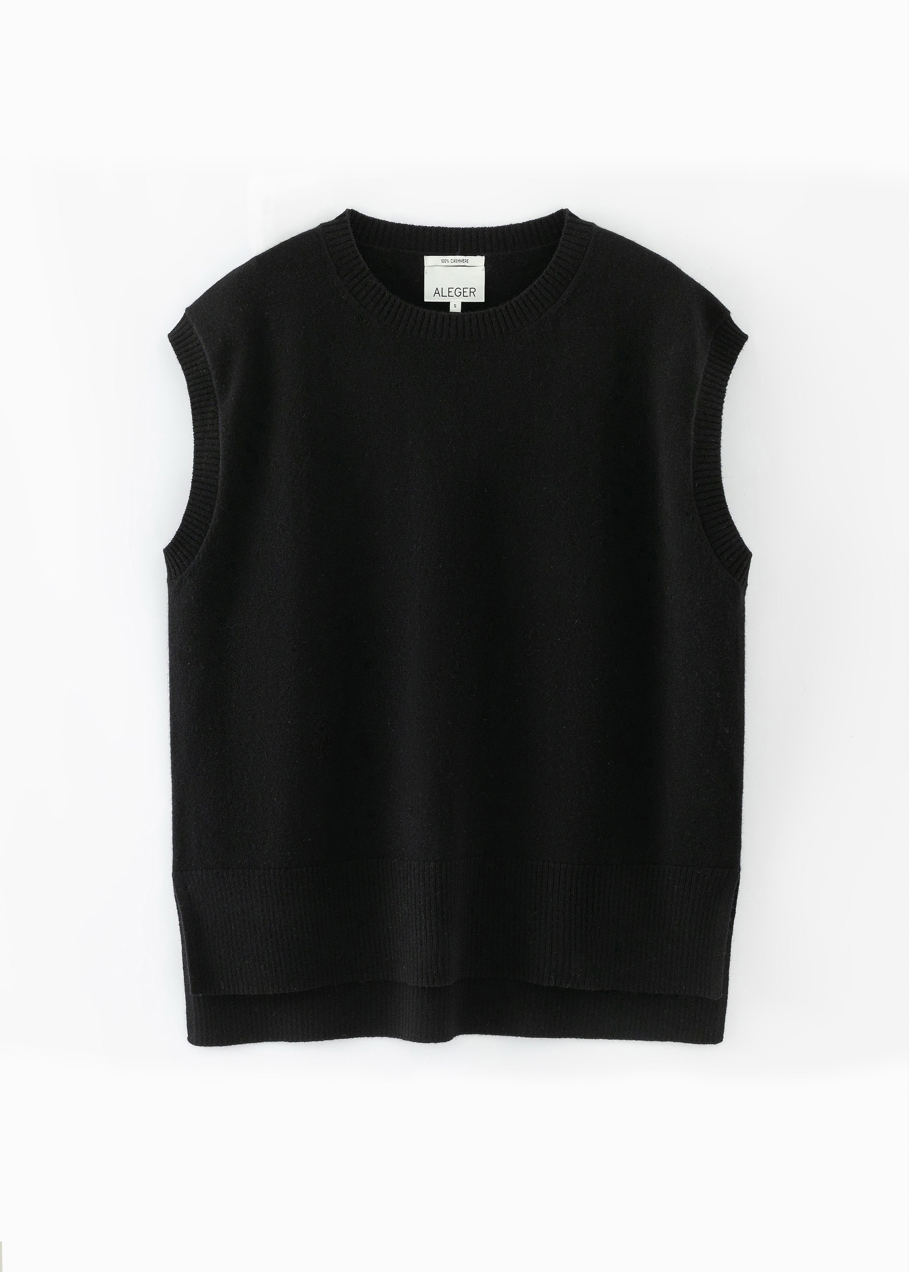 N.345 PURE CASHMERE HIGH LOW VEST BLACK