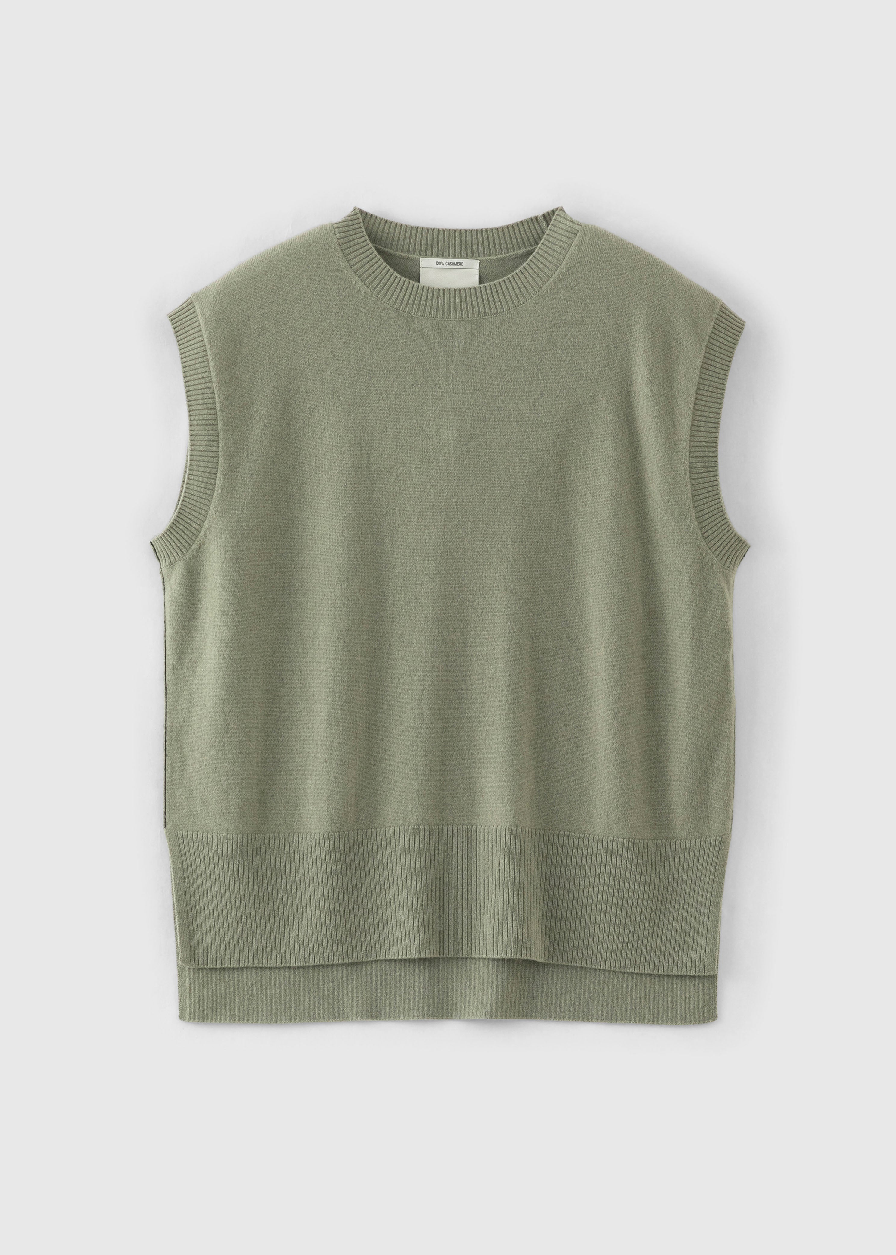 N.345 PURE CASHMERE HIGH LOW VEST MOSS