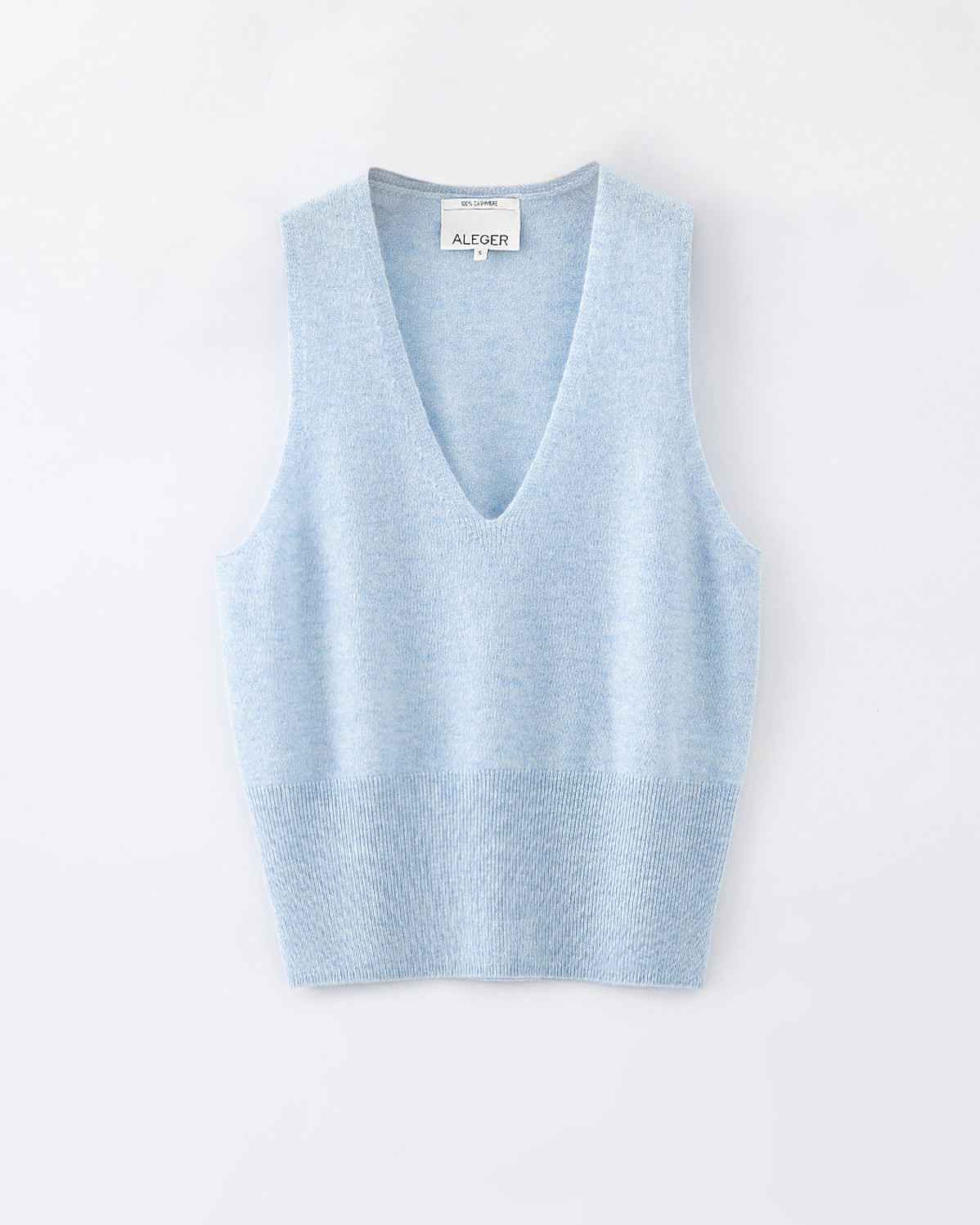 N.35 100% CASHMERE LOW V TANK-SKY BLUE