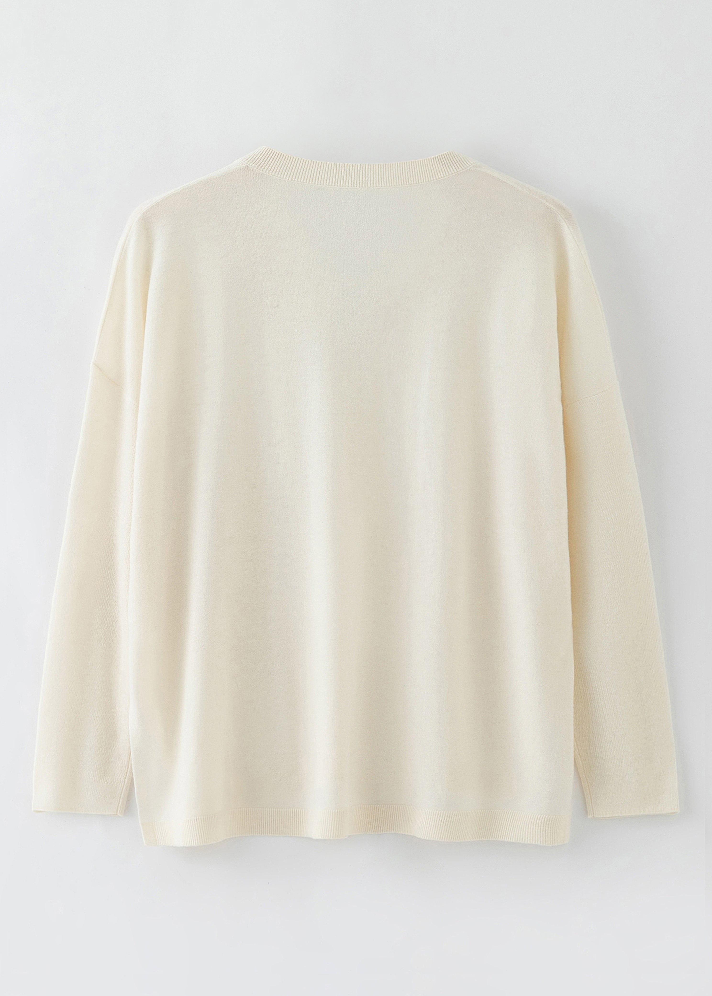 PULL EN MAILLE FIN COL V BAS N.69 - BLANC PERLE 