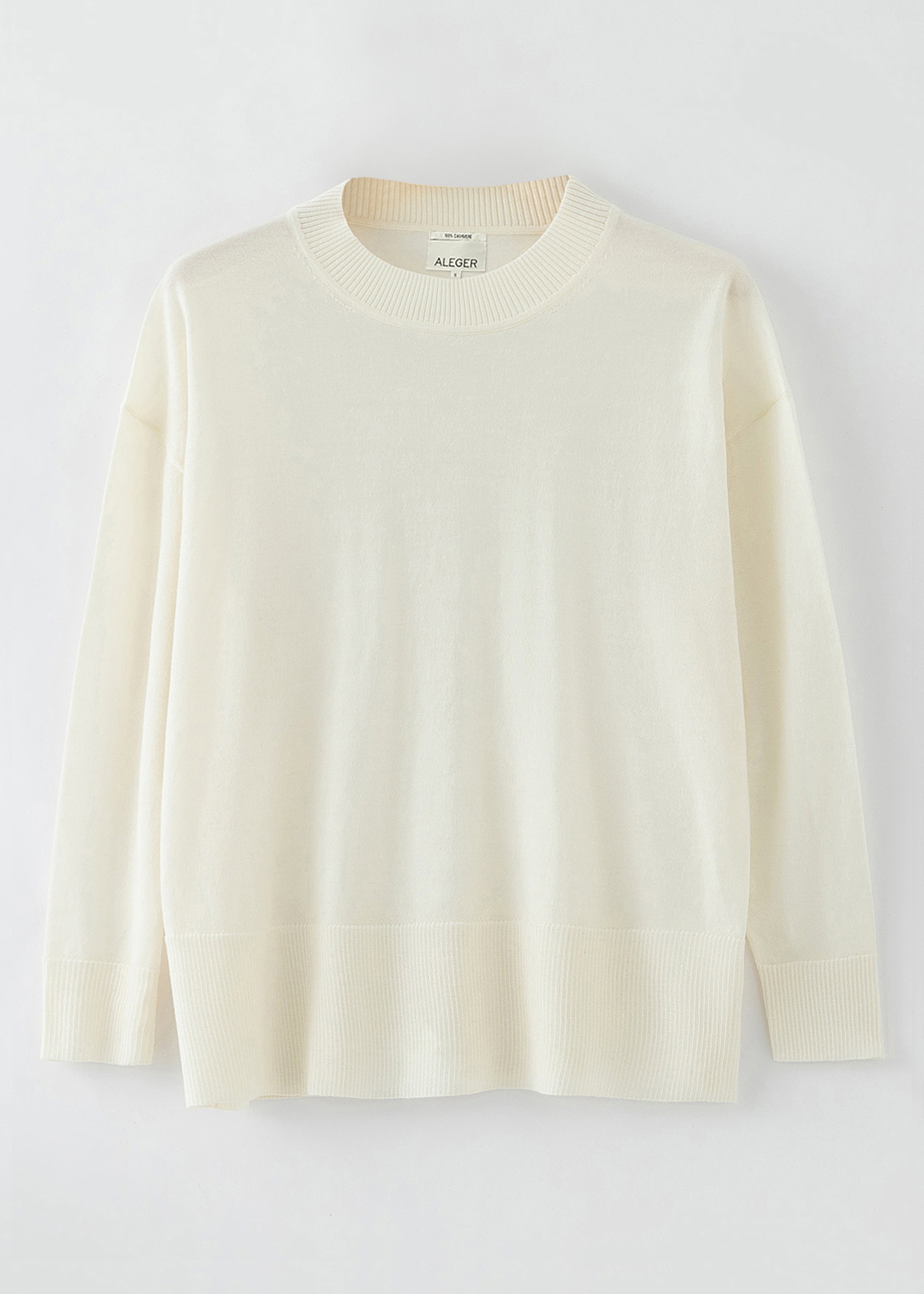 N.72 CASHMERE BLEND FINE KNIT CREW NECK - PEARL WHITE