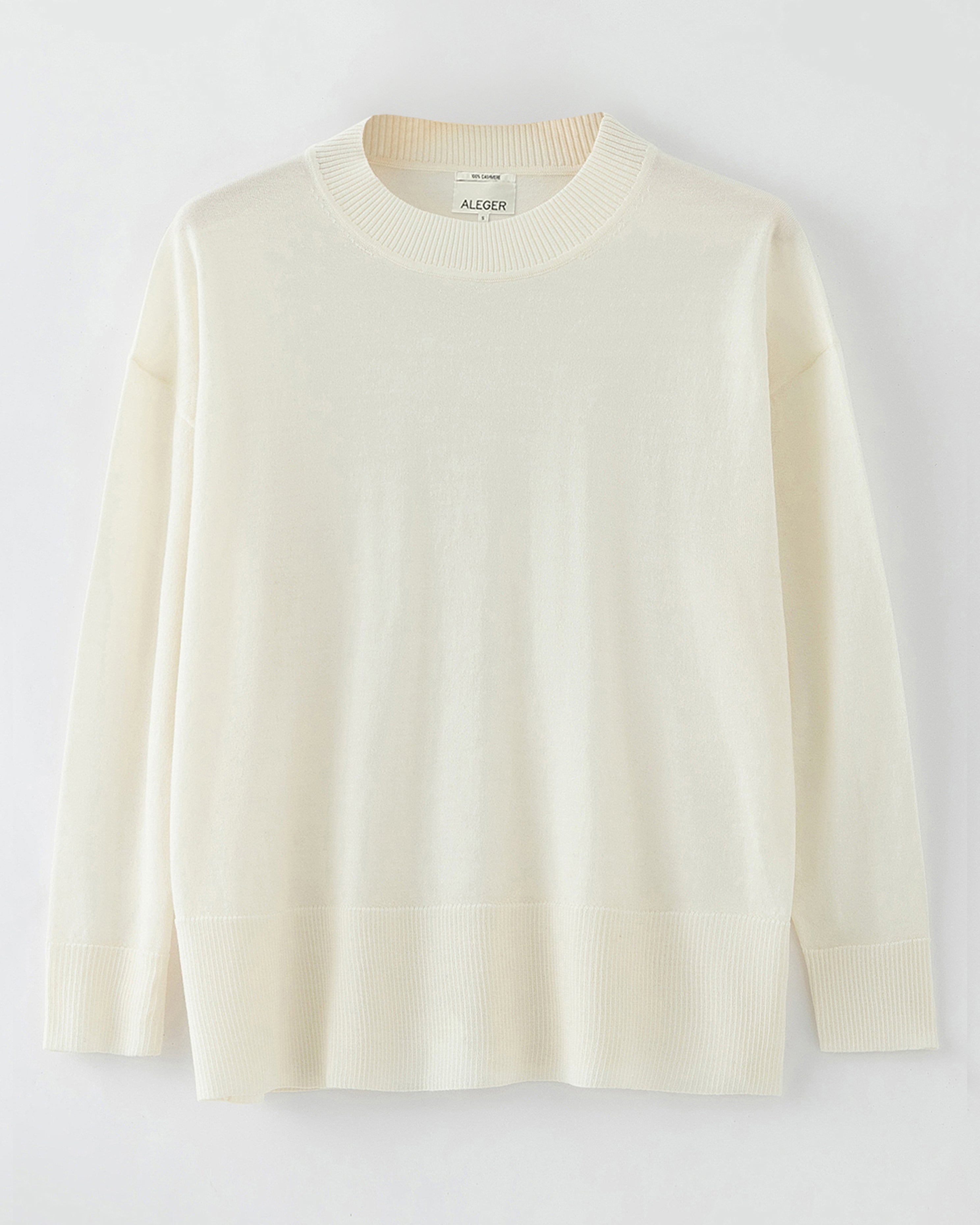 N.72 CASHMERE BLEND FINE KNIT CREW NECK - PEARL WHITE