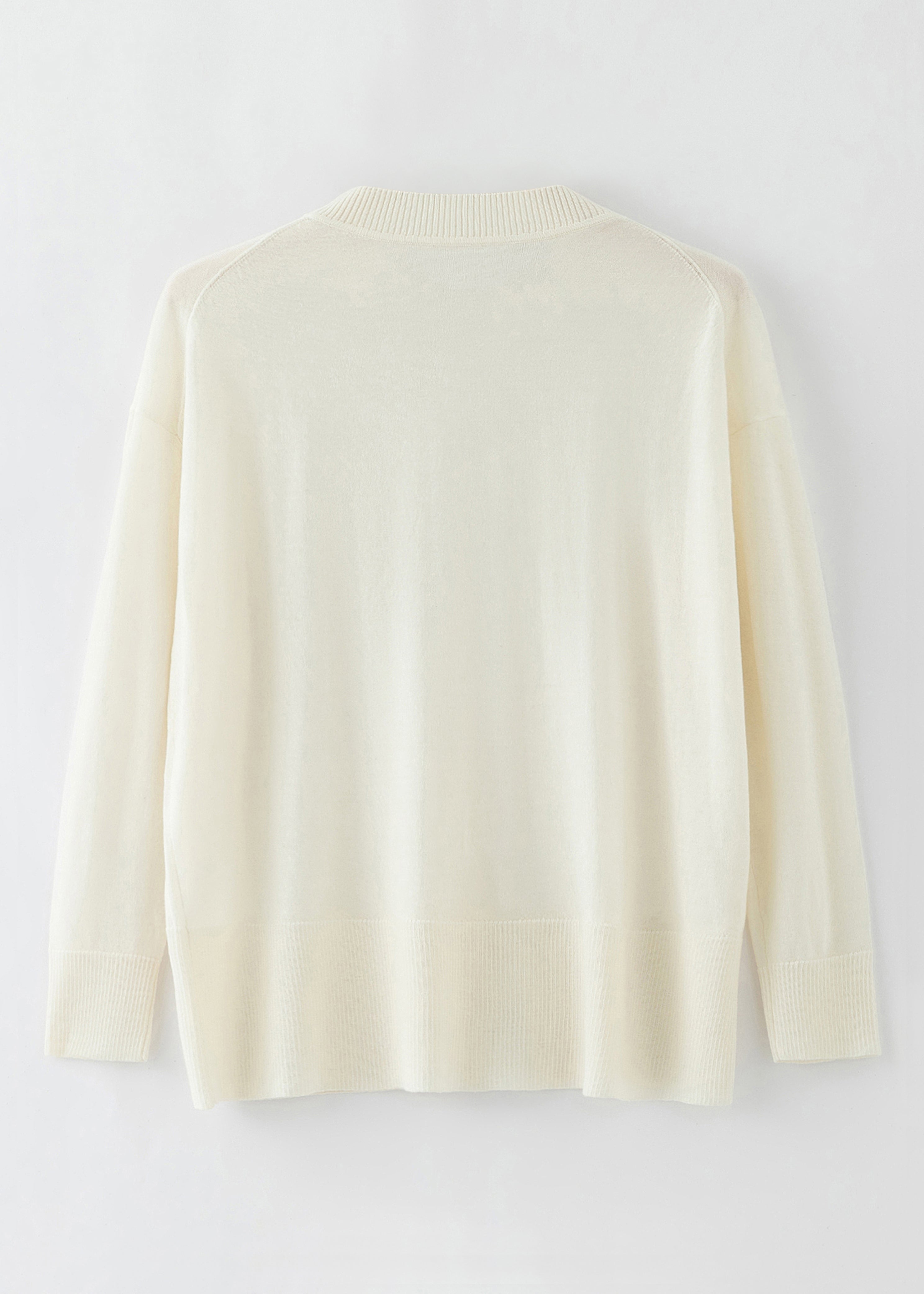 N.72 CASHMERE BLEND FINE KNIT CREW NECK - PEARL WHITE