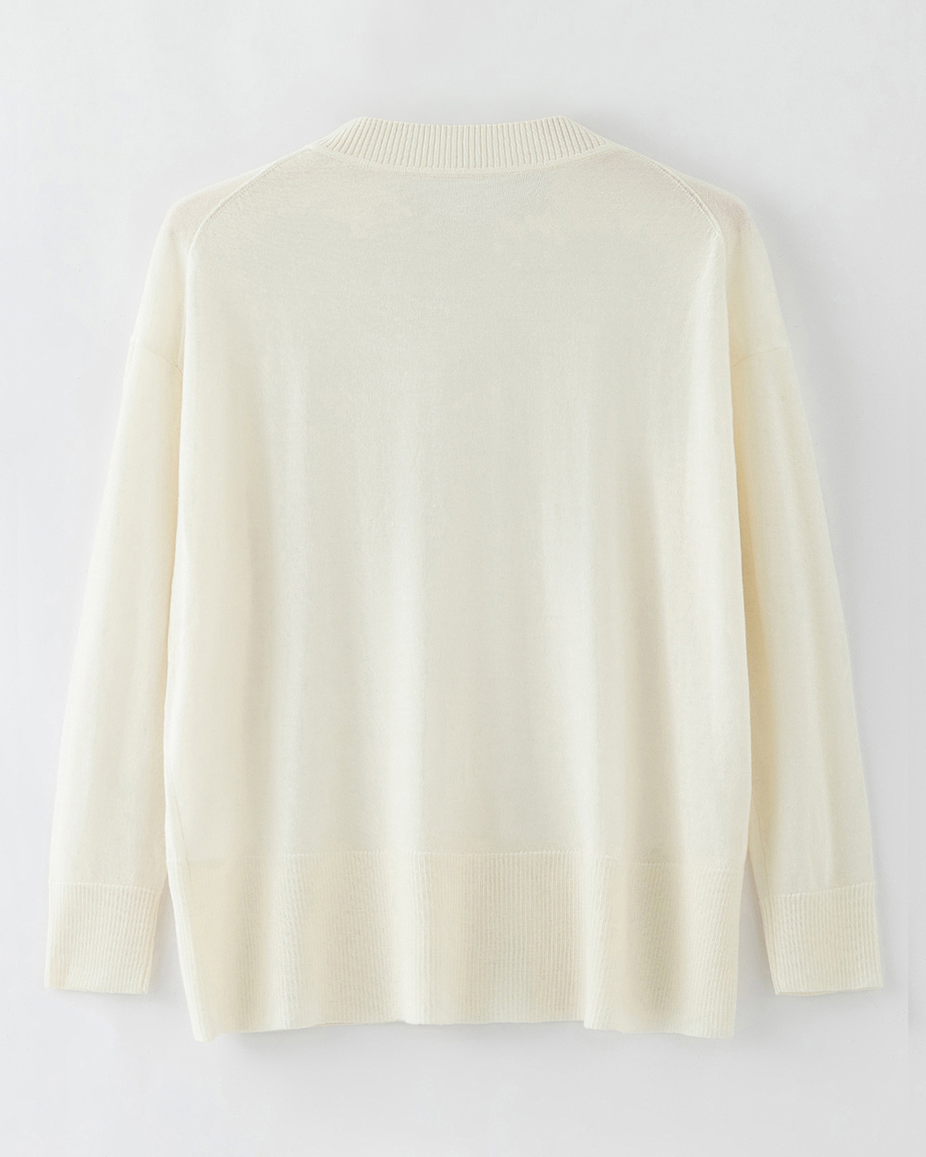 N.72 CASHMERE BLEND FINE KNIT CREW NECK - PEARL WHITE