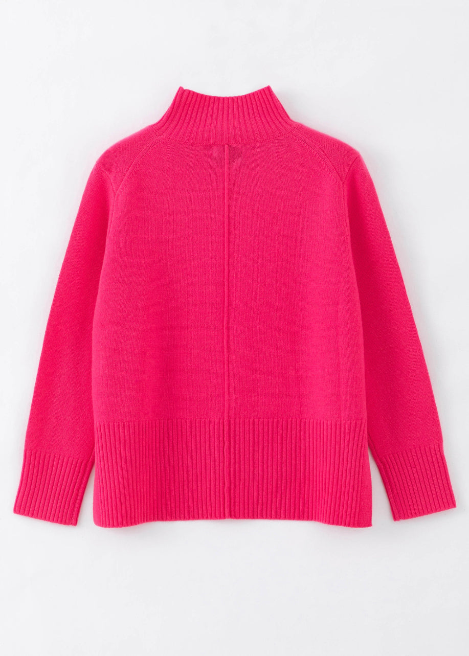 N.93 CASHMERE BLEND MINI DETAIL FUNNEL NECK PINK FLASH