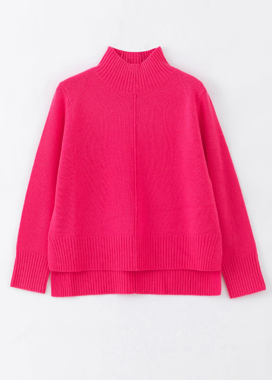 N.93 CASHMERE BLEND MINI DETAIL FUNNEL NECK PINK FLASH