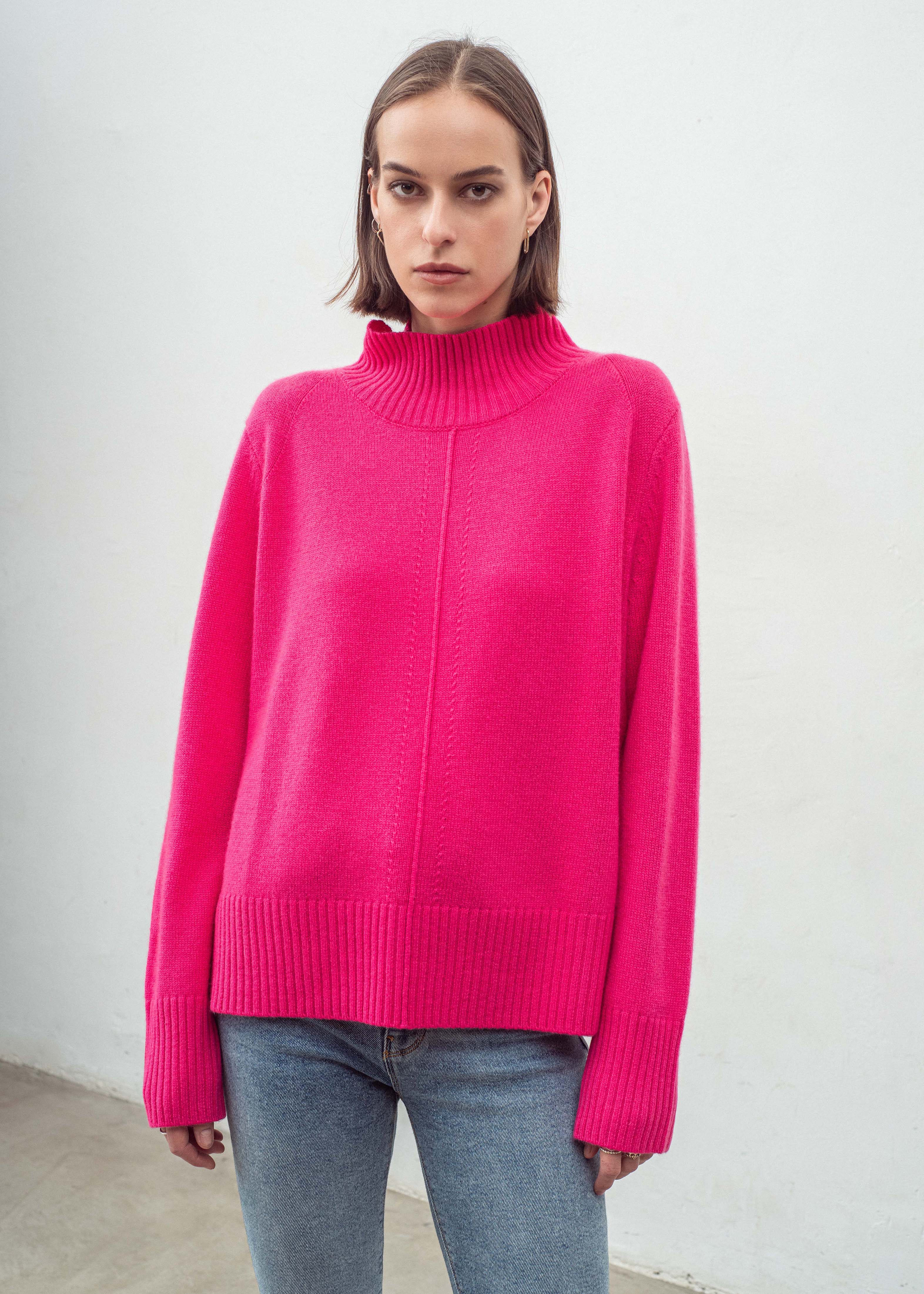 N.93 CASHMERE BLEND MINI DETAIL FUNNEL NECK PINK FLASH