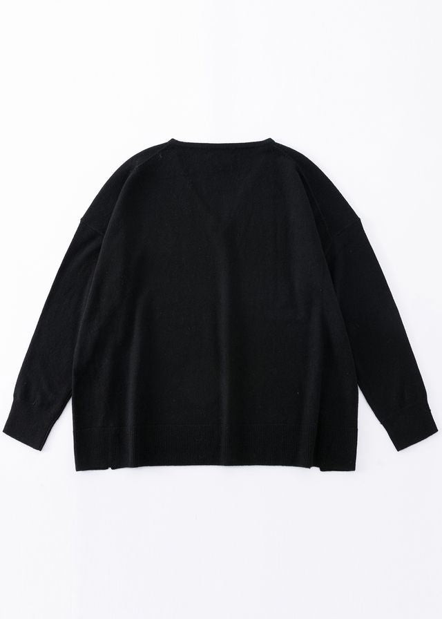 N.29 PURE CASHMERE OVERSIZED V NECK BLACK